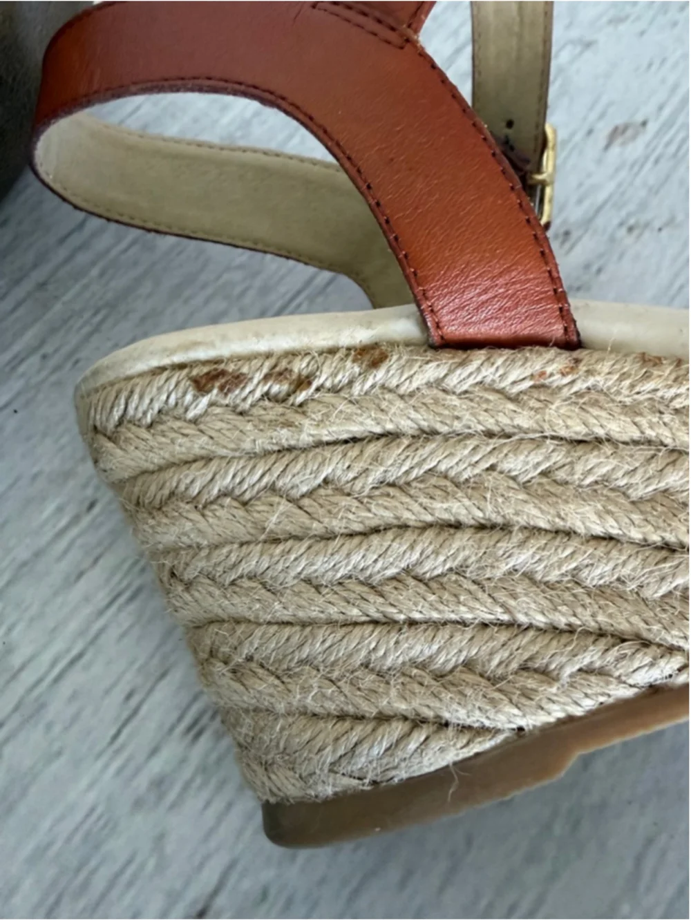 Women's Lands' End Pink Beige Patterned Espadrille Wedges 7.5